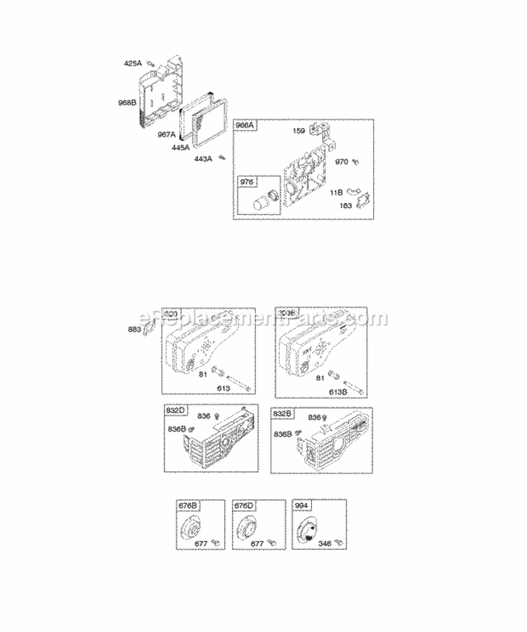 Air Cleaner Exhaust System Diagram and Parts List for 12L882-1509-21  Briggs and Stratton Engine